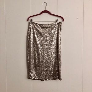 Silver Sequin Midi Skirt